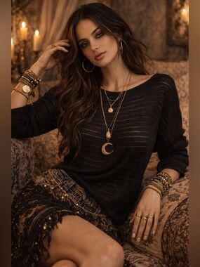 Allsaints Black Sheer Knit Sweater Lightweight Slouchy Top Small